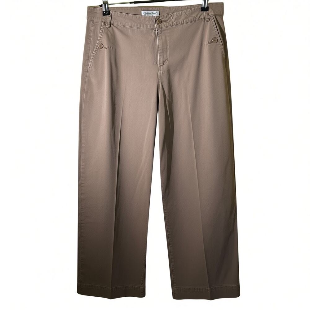 Coldwater Creek Natural Fit Wide Leg Chino Tan Cotton Pants Size 10 Y2K Khaki